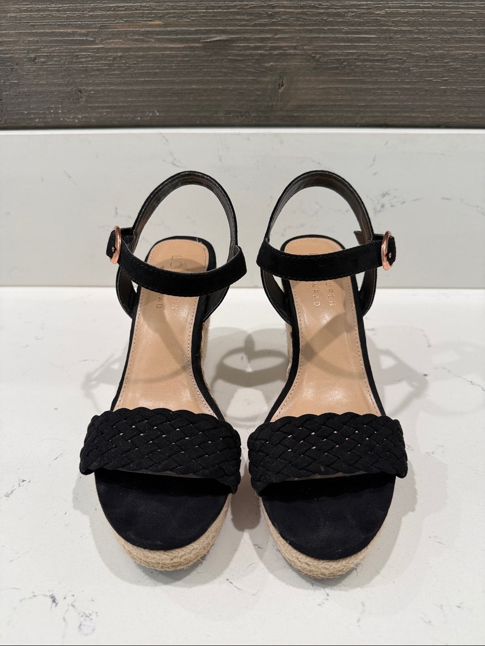 LC Lauren Conrad Black Braided Espadrille Wedge Sandals